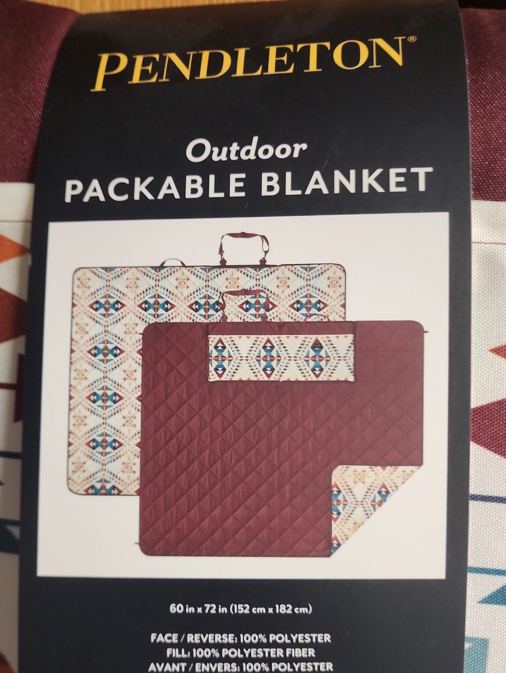 Pendleton Maroon Teal Rust Geometric Packable Blanket - Picture 2 of 3